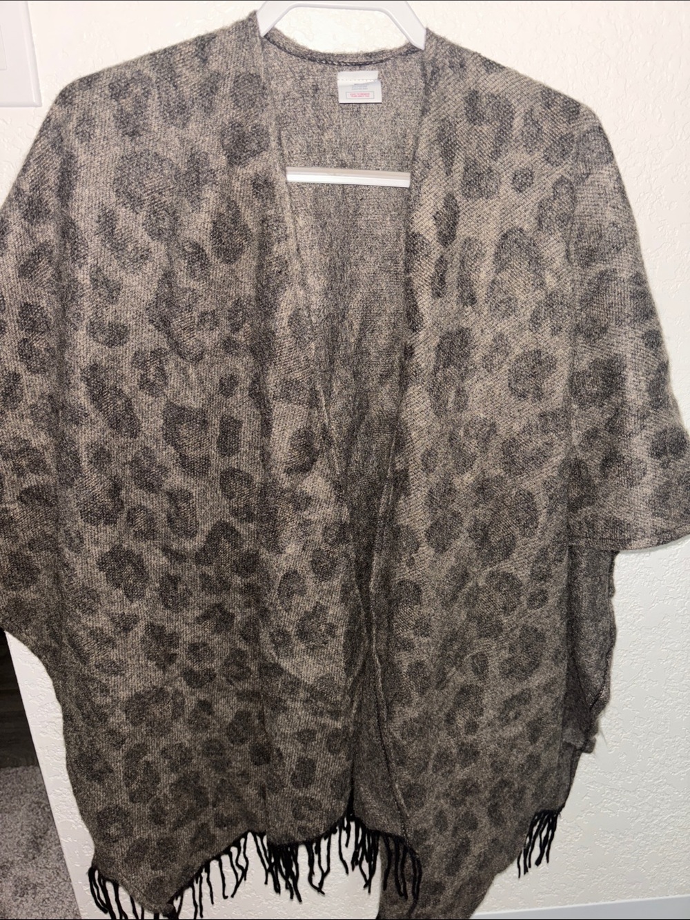Woolrich Leopard Print Open-Front Poncho in Taupe and Gray